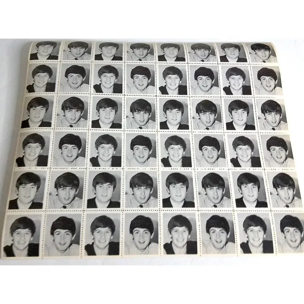 Vintage The Beatles Black And White Photo Stamp Sheet - Picture 5 of 5